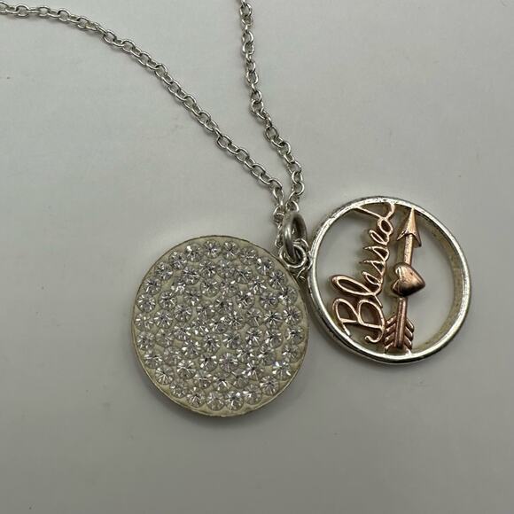 G & G BLESSED Crystal Rhinestone Chain Necklace Silvertone Inspirational Jewelry - Picture 2 of 8